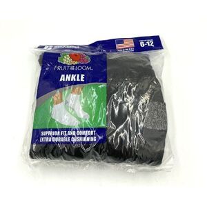 Fruit Of The Look Men's Ankle‎ Socks 6 Pack Black Size 6-12